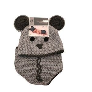 Baby Hand Crocheted Hat & Diaper Cover Set Gray